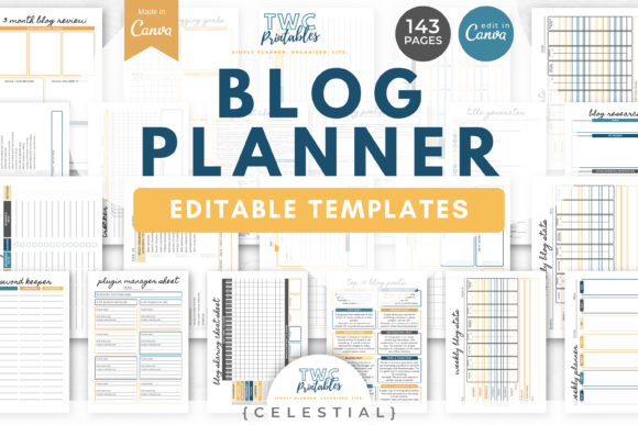 Download Blog Planner Canva Templates | CELESTIAL - Premium Resources