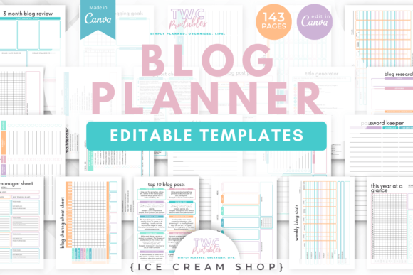Download Blog Planner Canva Templates | ICE CREAM - Premium Resources