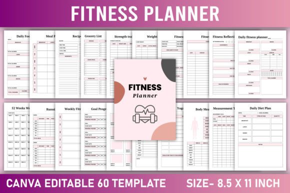 Download Editable Fitness Planner Canva Template - Fitness Collection
